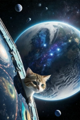 宇宙で遊ぶ猫