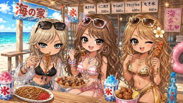 ギャル達と海（ゆな、れい、せい）