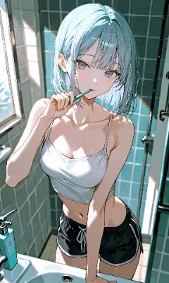 水色髪ショート　ルームウェア