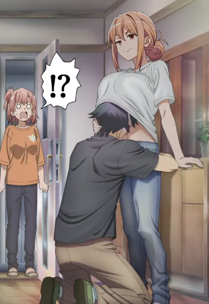 ガハママの胸とおへそをキスする八幡