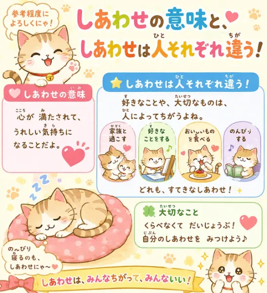 猫ちゃんがしあわせについて解説するポチ！