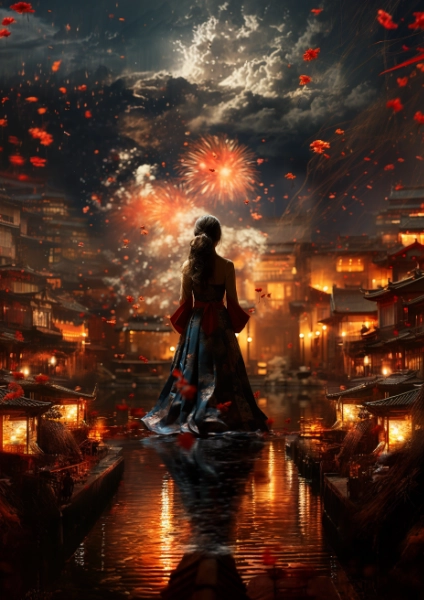 fireworks and girl
