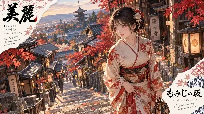 紅葉の坂で出会う、秋の微笑み