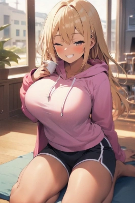 パーカーギャル娘さんとリビングにて