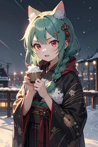 除夜の鐘を叩きに行く猫耳少女