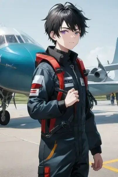 飛行機パイロットな黒髪短髪男性（６枚）