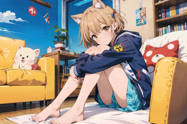 膝を抱えて泣く犬子