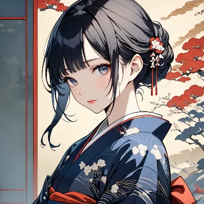 秋風に舞う着物少女