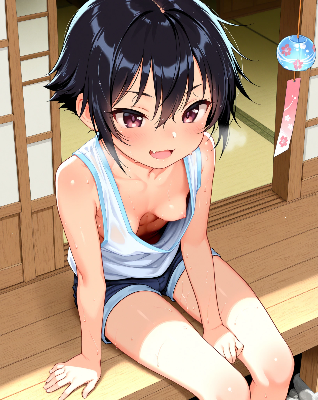 田舎の縁側で従兄妹と