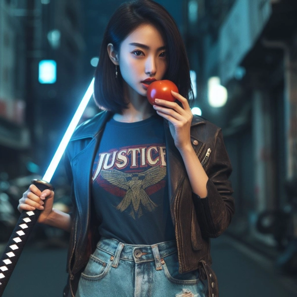 トマトを食べる侍ガール