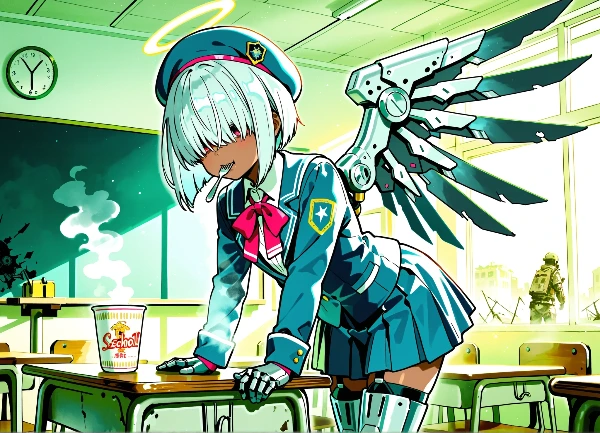 カップ麺食べるメカ天使