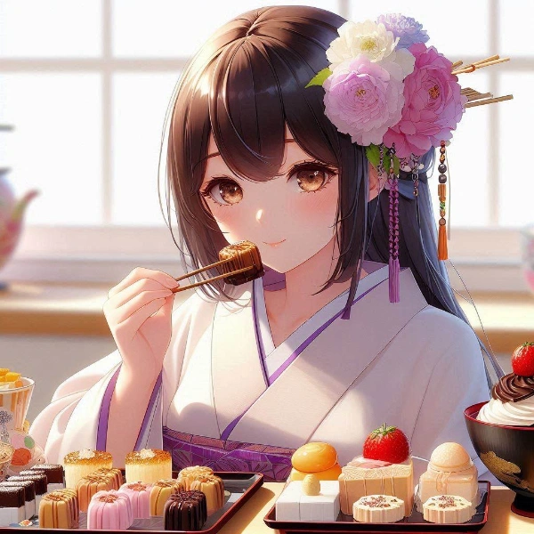 和菓子を食べているお姉様