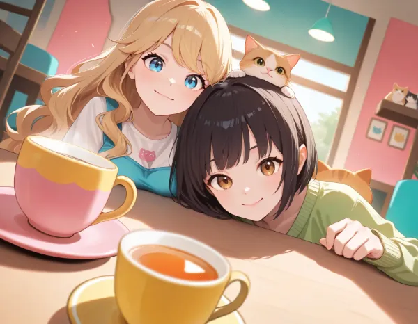 黒髪＆ブロンド・猫カフェに行った