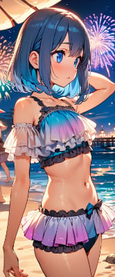 かわいい水着の青髪さん