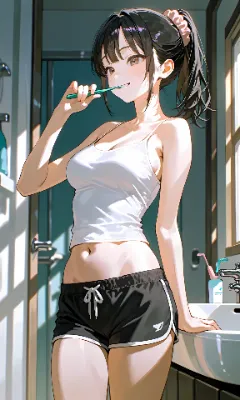 黒髪ポニーテール　ルームウェア