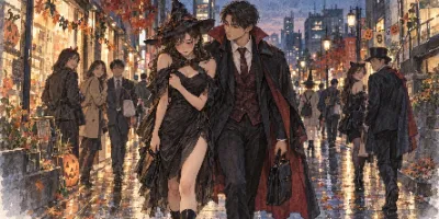 ハロウィンの街を彩る魔女と吸血鬼