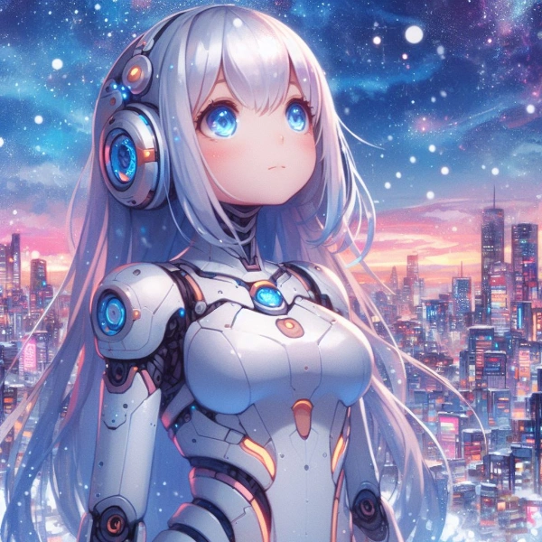 AIロボットtが星を見ている