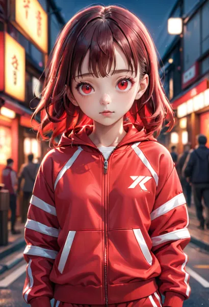 赤いジャージの上下を着た少女