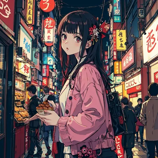 たこ焼き買い食い女