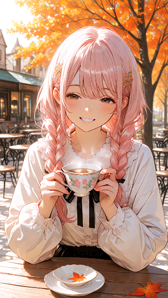 秋風に舞うピンクの微笑み