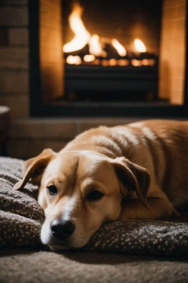 暖炉の前で温々