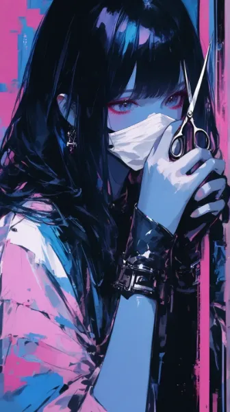 病み系女性とハサミ(8月3日,ハサミの日)