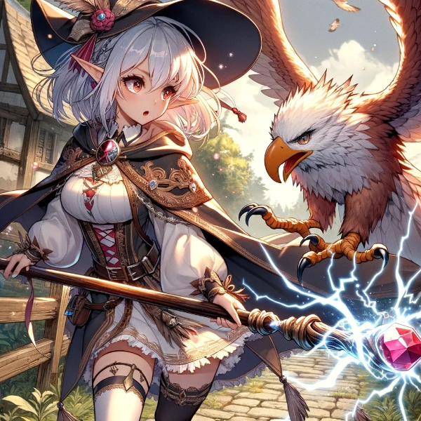 怪鳥に追われる魔法使い