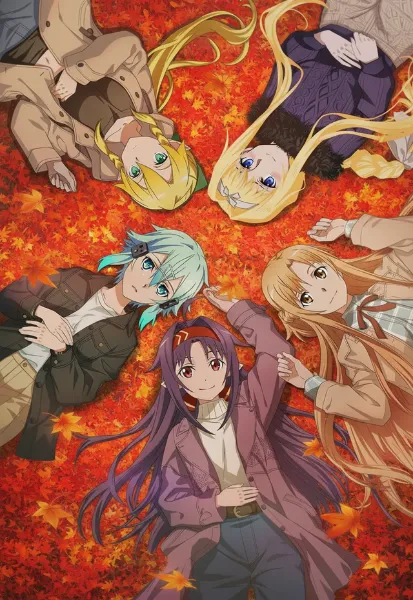 紅葉の上で寝そべっているSAOの5人🍂