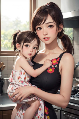 キッチンの仲良し親子