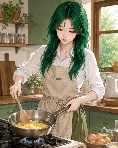 朝ごはん作る緑ちゃん🥚