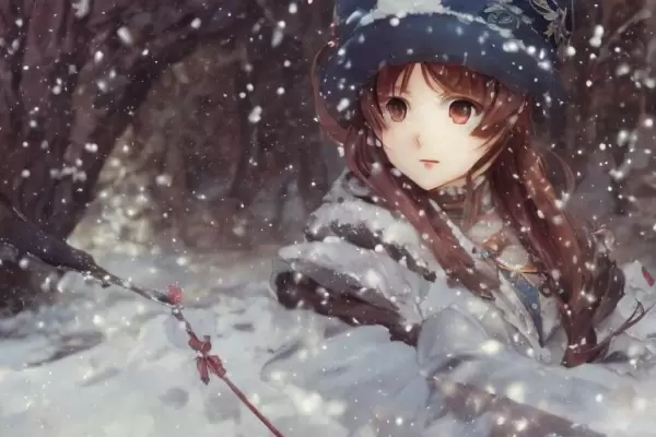 A girl in a heavy snowfall