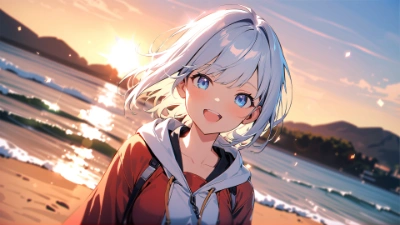 砂浜の夕日