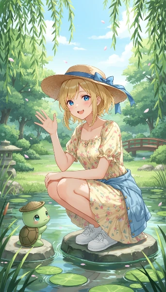 池辺の小さな帽子友達