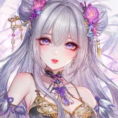紫の花飾る銀髪の美少女