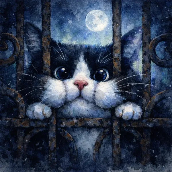 月夜の鉄格子越しの好奇心