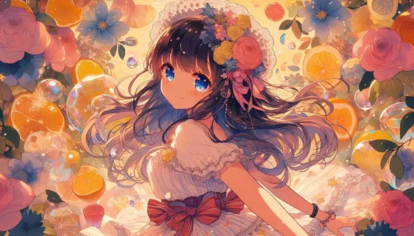 果実の輝きに包まれた夏の花娘