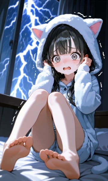 雷が怖くて眠れない少女