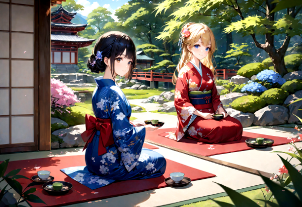 黒髪＆ブロンド・お茶を飲んだ