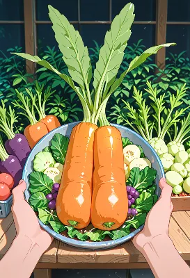 庭の恵みを抱えて