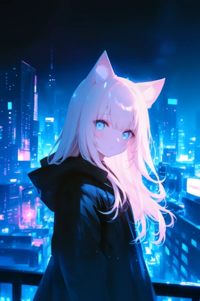 猫耳少女と夜景