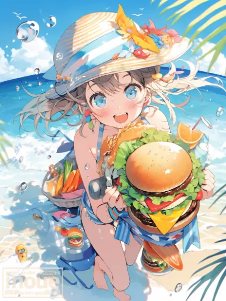 海辺でハンバーガー！