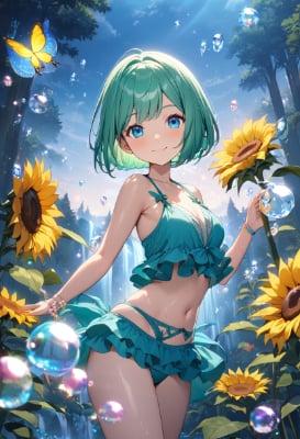 向日葵と微笑む少女
