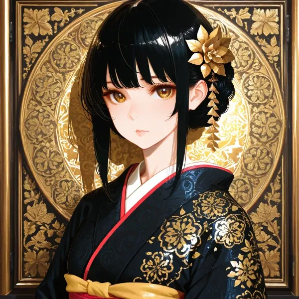 黄金の着物に輝く美女