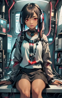 音楽を聴く少女