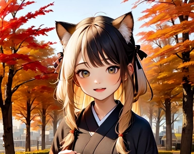 紅葉と女の子