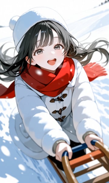 ソリに乗る少女