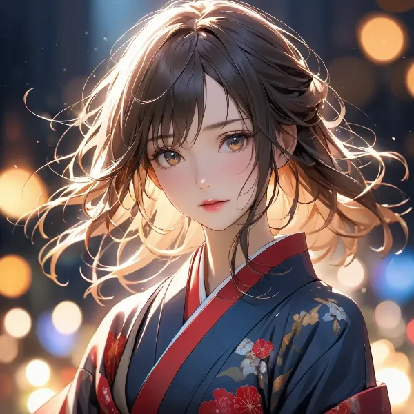 夜風に舞う着物少女