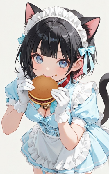 ドラえ◯んカラーのメイド服でどら焼きを食べる