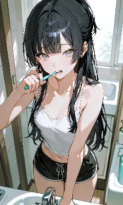 黒髪ロング　ルームウェア