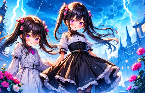 【Ｒ１５】雷雨に怯えてる、黒髪ツインテール少女…（44枚）